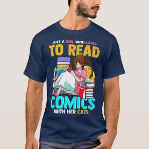 Just A Girl Who Loves To Read Comics With Her Cats T-Shirt