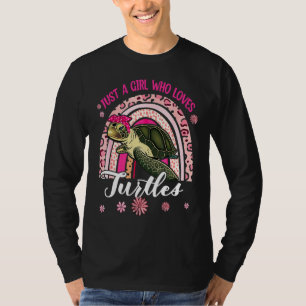Just A Girl Who Loves Turtles Cute Floral Rainbow T-Shirt