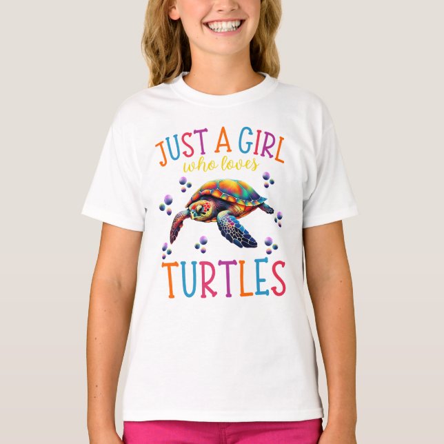 Just A Girl Who Loves Turtles, Cute Groovy Turtle T-Shirt (Front)