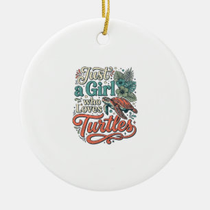 Just a Girl Who Loves Turtles Vintage Shirt Design Ceramic Tree Decoration