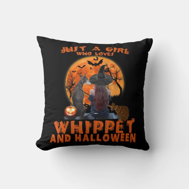 Just A Girl Who Loves Whippet Dog And Halloween Cushion (Front)