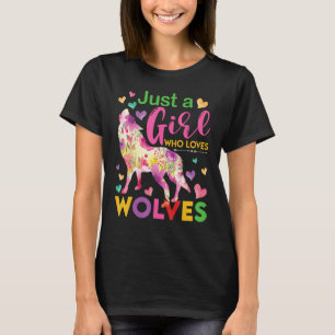 Just a Girl Who Loves Wolves Floral Howling Waterc T-Shirt