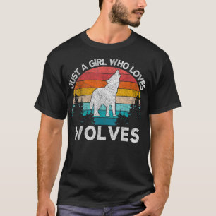 Just A Girl Who Loves Wolves Retro Wolf Lover Girl T-Shirt