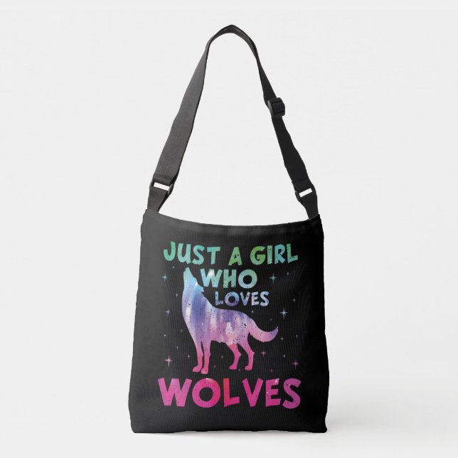 Just A Girl Who Loves Wolves Watercolor Crossbody Bag (Front)