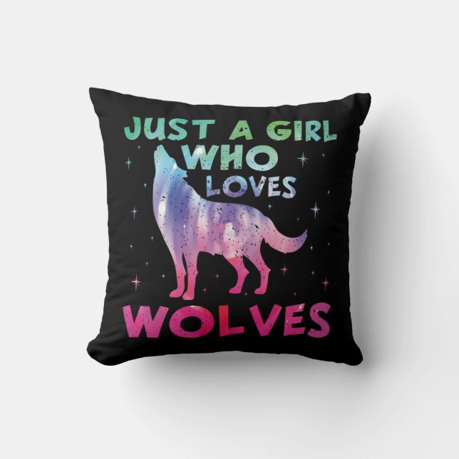 Just A Girl Who Loves Wolves Watercolor Cushion (Front)