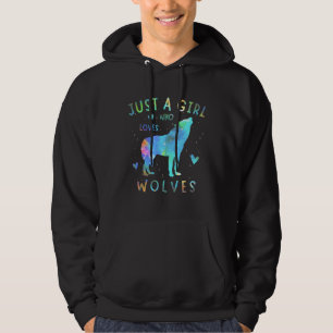 Just a Girl Who Loves Wolves Watercolor Cute Wolf  Hoodie