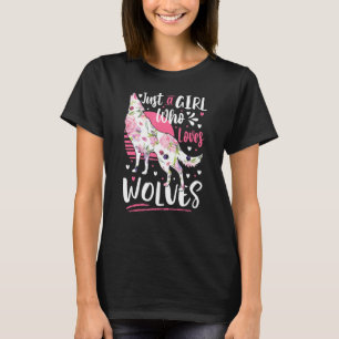 Just A Girl Who Loves Wolves Watercolor Cute Wolf  T-Shirt