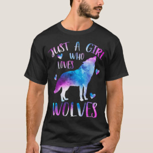 Just a Girl Who Loves Wolves Watercolor Cute Wolf T-Shirt