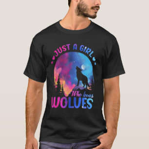 Just A Girl Who Loves Wolves Watercolor Cute Wolf  T-Shirt