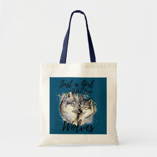 Just a Girl Who Loves Wolves Watercolor Cute Wolf Tote Bag