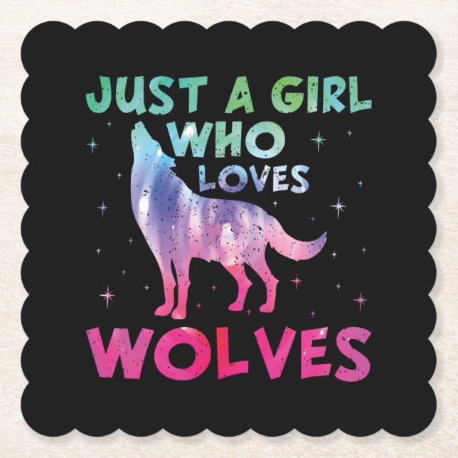 Just A Girl Who Loves Wolves Watercolor Paper Coaster (Front)