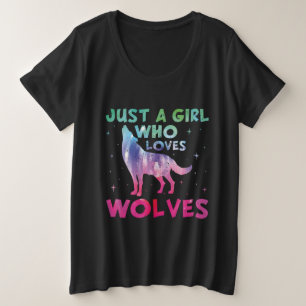 Just A Girl Who Loves Wolves Watercolor Plus Size T-Shirt