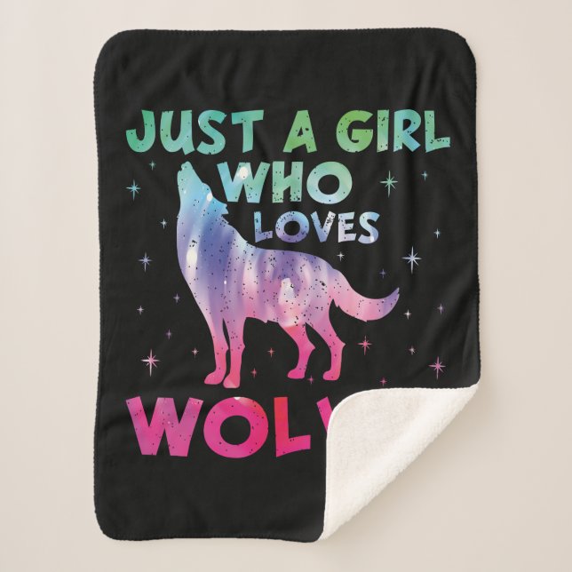 Just A Girl Who Loves Wolves Watercolor Sherpa Blanket (Front)