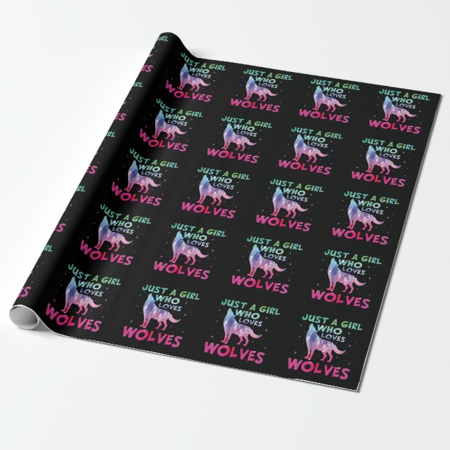 Just A Girl Who Loves Wolves Watercolor Wrapping Paper (Unrolled)