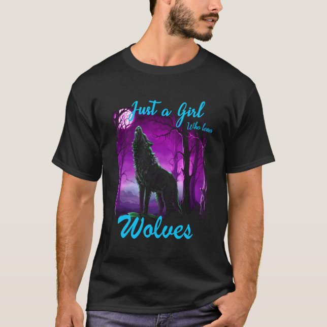 Just A Girl Who Loves Wolves Wolf Shirt For Girls  (Front)