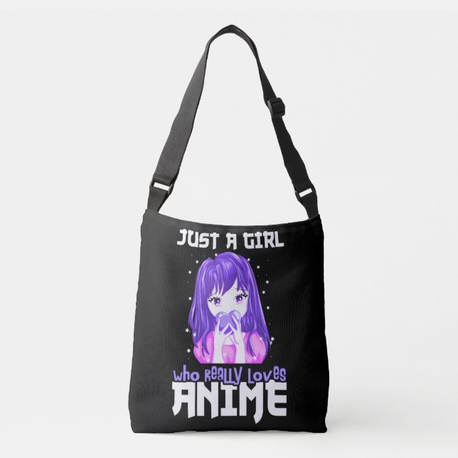 Just A Girl Who Really Loves Anime in Purple Crossbody Bag (Front)