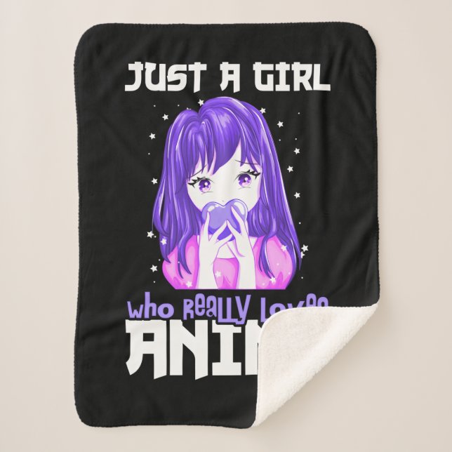Just A Girl Who Really Loves Anime in Purple Sherpa Blanket (Front)