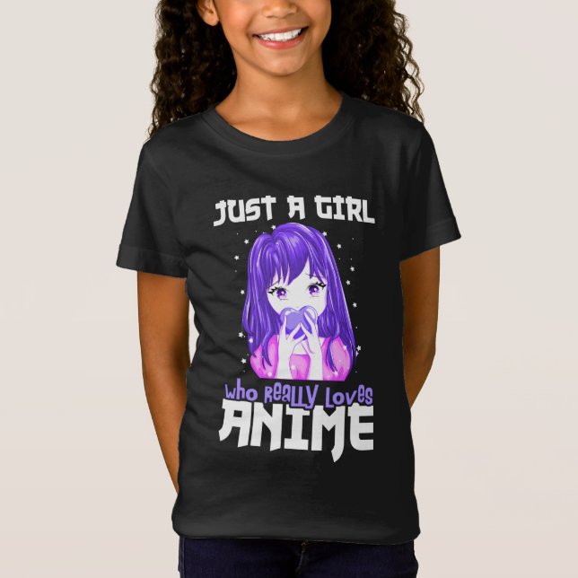 Just A Girl Who Really Loves Anime in Purple T-Shirt (Front)