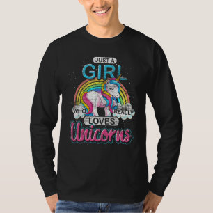 Just A Girl Who Really Loves Unicorns Rainbow Anim T-Shirt