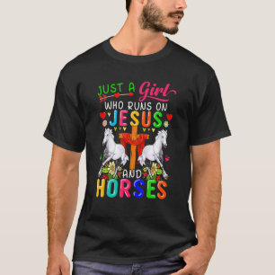 Just A Girl Who Runs On Jesus And Horses Floral Fa T-Shirt