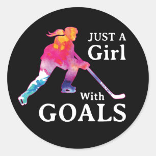 Just a Girl With Goals Hockey Watercolor Classic R Round Sticker