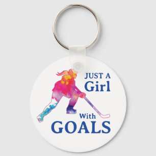 Just a Girl With Goals Hockey Watercolor Key Ring