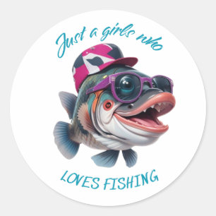 just a girls who loves fishing classic round sticker