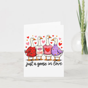 Just A Goose In Love Cute Valentine Coquette Bow G Card