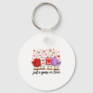 Just A Goose In Love Cute Valentine Coquette Bow G Key Ring