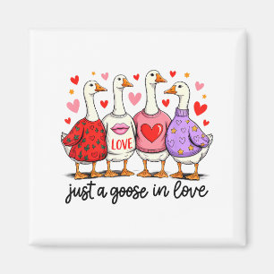 Just A Goose In Love Cute Valentine Coquette Bow G Magnet