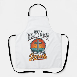 Just A Grandpa Who Loves Jesus Vintage Cross Shirt Apron
