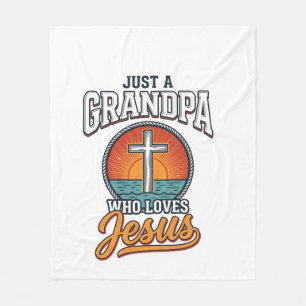 Just A Grandpa Who Loves Jesus Vintage Cross Shirt Fleece Blanket