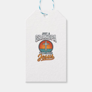 Just A Grandpa Who Loves Jesus Vintage Cross Shirt Gift Tags