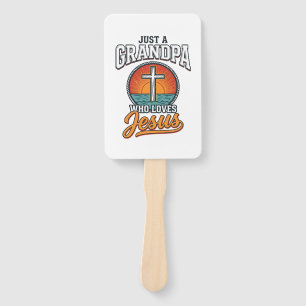 Just A Grandpa Who Loves Jesus Vintage Cross Shirt Hand Fan