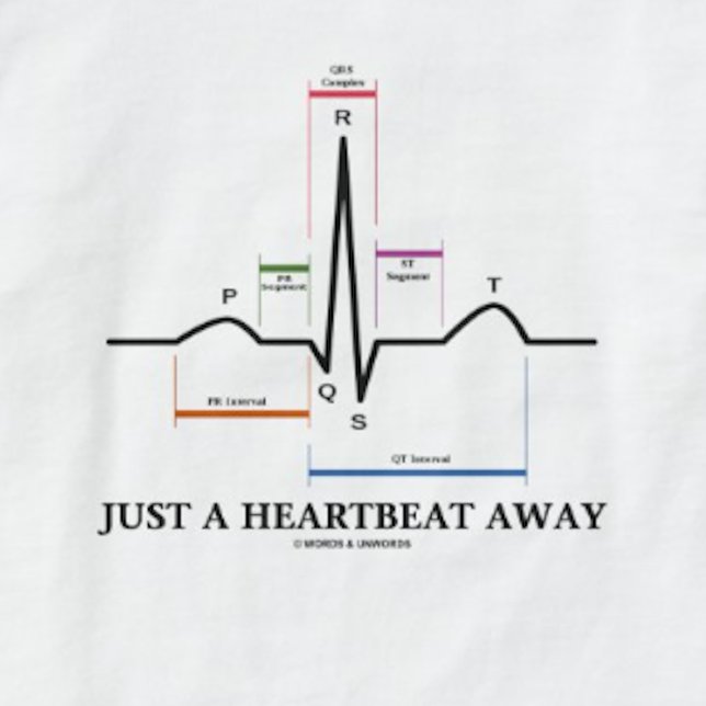 Just A Heartbeat Away (EKG/ECG) T-Shirt (Tee featuring normal sinus rhythm on electrocardiogram for anyone who is "Just A Heartbeat Away")
