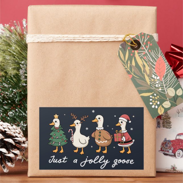 Just A Jolly Goose Christmas Duck Holiday Xmas  Rectangular Sticker (Holiday)