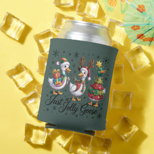 Just A Jolly Goose Patchwork Christmas Duck Funny  Can Cooler