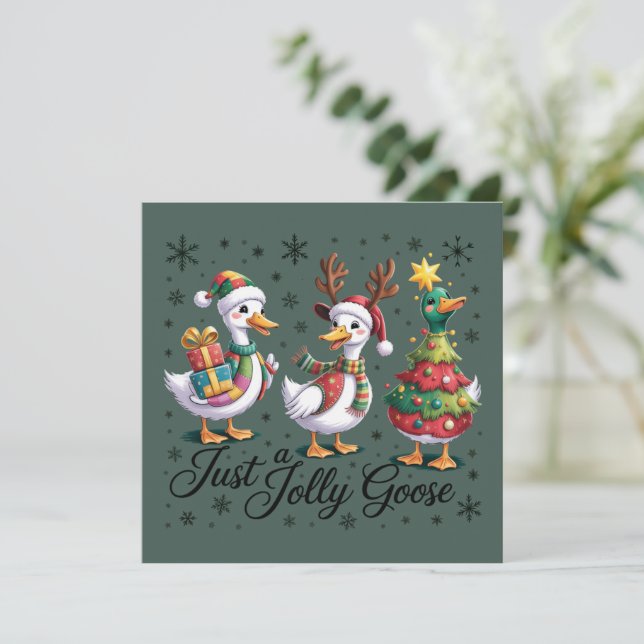 Just A Jolly Goose Patchwork Christmas Duck Funny  Holiday Card (Standing Front)