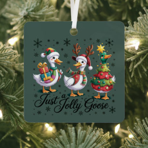 Just A Jolly Goose Patchwork Christmas Duck Funny Metal Tree Decoration
