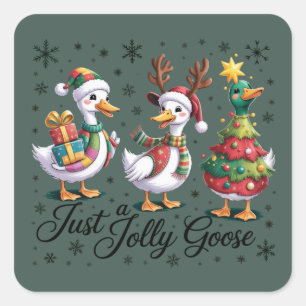 Just A Jolly Goose Patchwork Christmas Duck Funny  Square Sticker