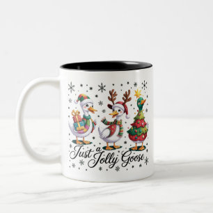 Just A Jolly Goose Patchwork Christmas Duck Funny Two-Tone Coffee Mug