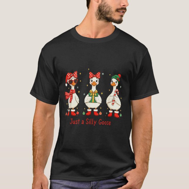 Just A Jolly Goose Santa Cute Bow Christmas Men Wo T-Shirt (Front)