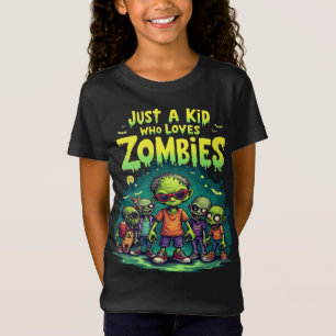 Just a Kid Who Loves Zombies Cartoon Halloween T-Shirt