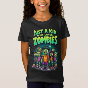 Just a Kid Who Loves Zombies Cartoon Halloween T-Shirt