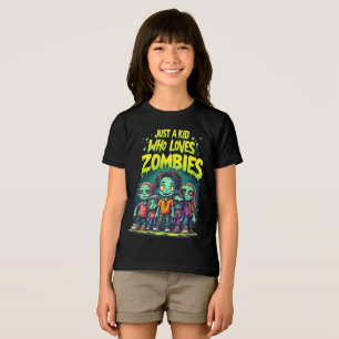 Just a Kid Who Loves Zombies Cartoon Halloween Tri-Blend Shirt
