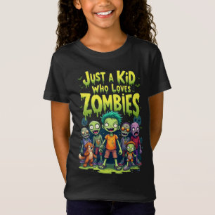 Just a Kid Who Loves Zombiese Cartoon Halloween T-Shirt