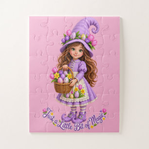 Just A Little Bit Of Magic Cute Whimsical Witch Te Jigsaw Puzzle