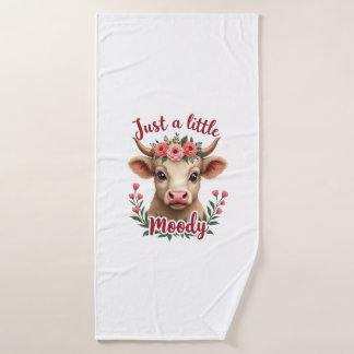 Just a Little Moody Vintage Highland Cow Floral Fu Bath Towel