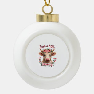Just a Little Moody Vintage Highland Cow Floral Fu Ceramic Ball Christmas Ornament