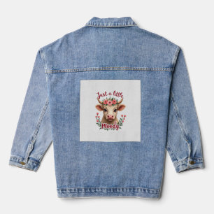 Just a Little Moody Vintage Highland Cow Floral Fu Denim Jacket